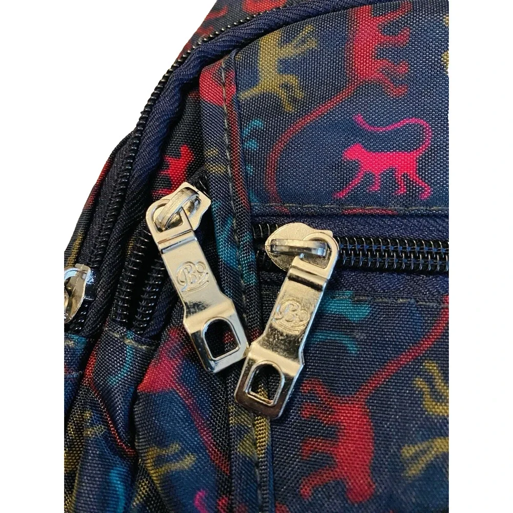 Bobo Obob Monkey Print Sling Backpack Crossbody Bag 4 Pocket Blue Colorful